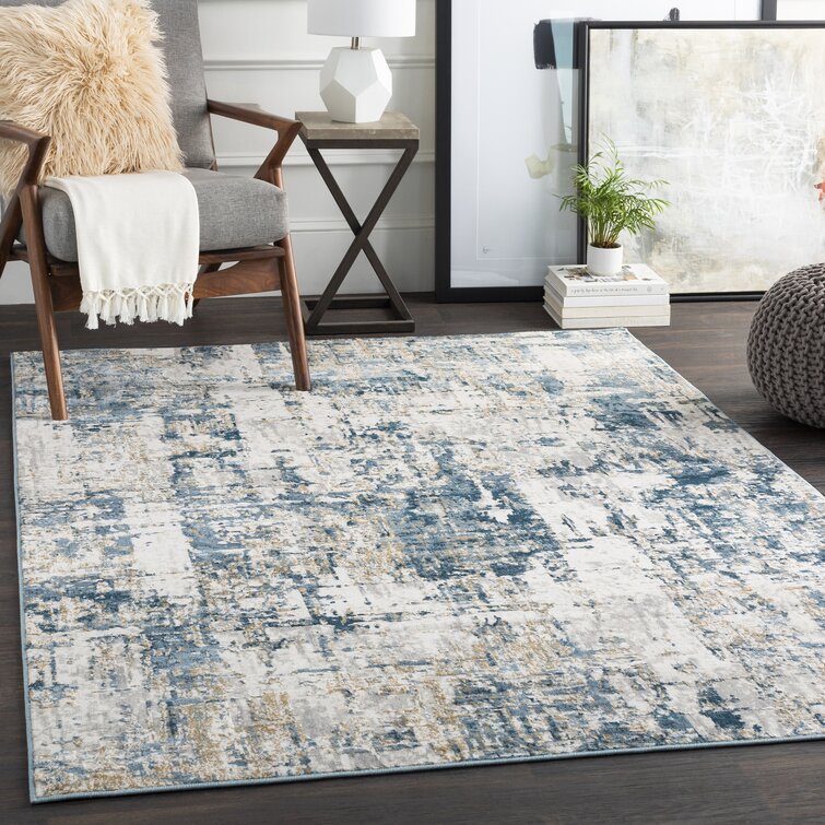 Blue and store beige area rug